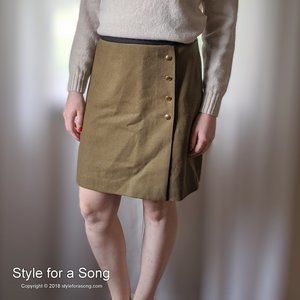 Banana Republic Olive Green Button Front Wrap Wool Skirt Size 4